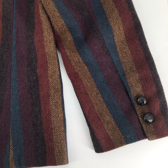 Coatree VTG Blazer Red Purple Herringbone Stripe Wool Jacket Size 11-12 - Picture 13 of 15